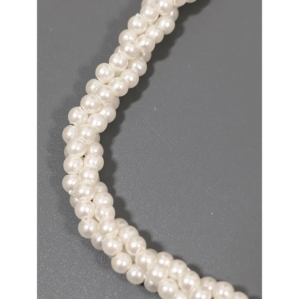 Vintage‎ White Faux Pearl Twist Multi Strand Classic Bracelet 7.5 inch